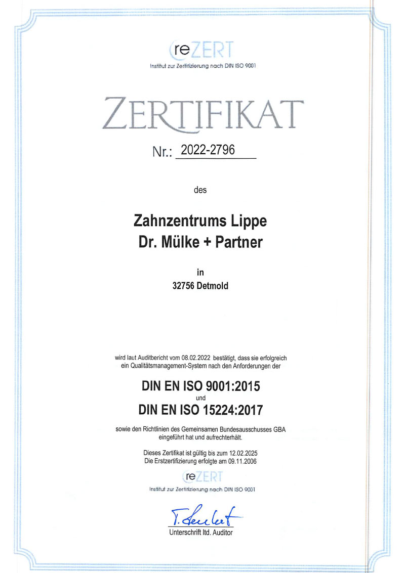 Zertifikat Dr. Mülke + Partner